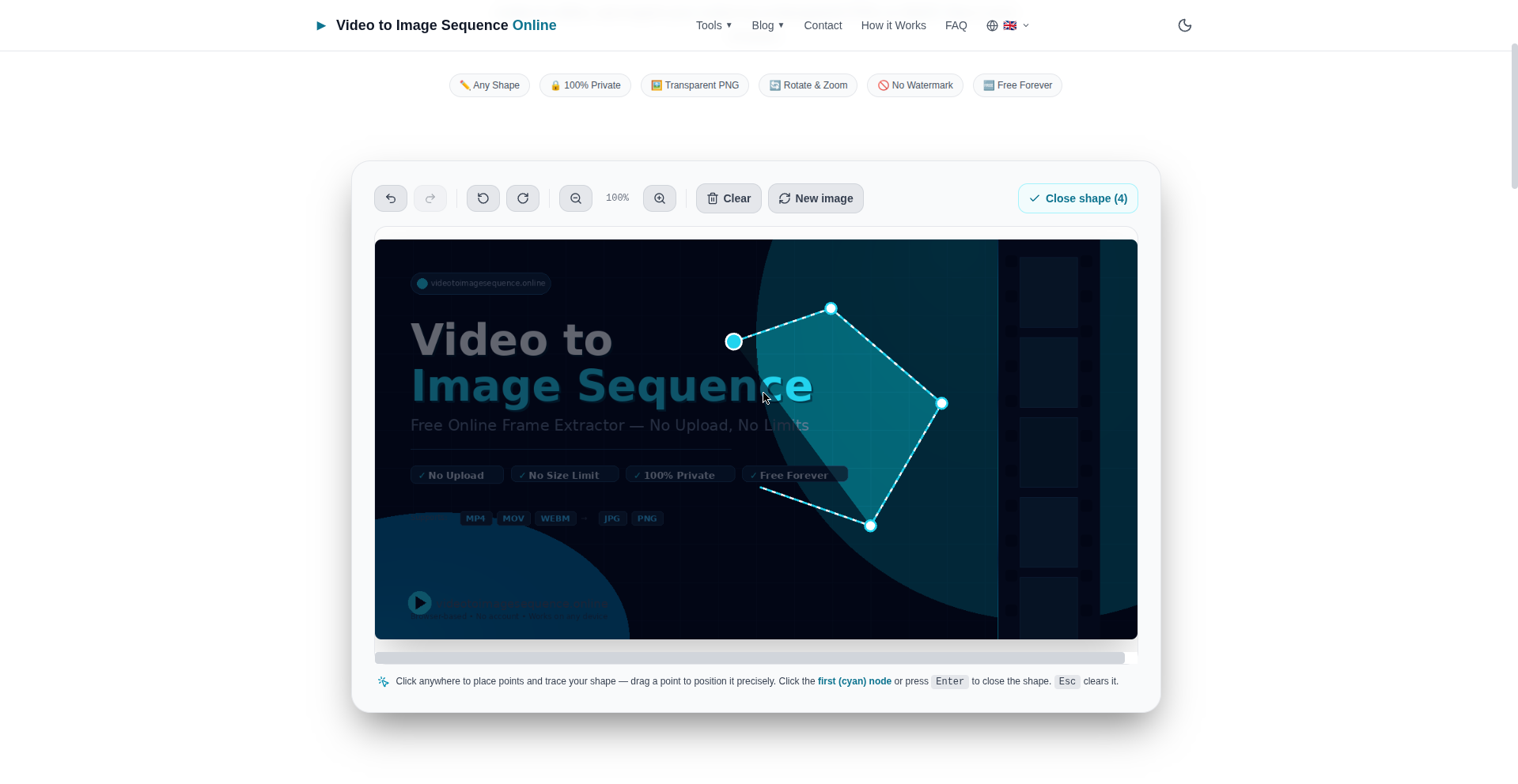 Placing points to draw a freeform polygon crop shape on an image