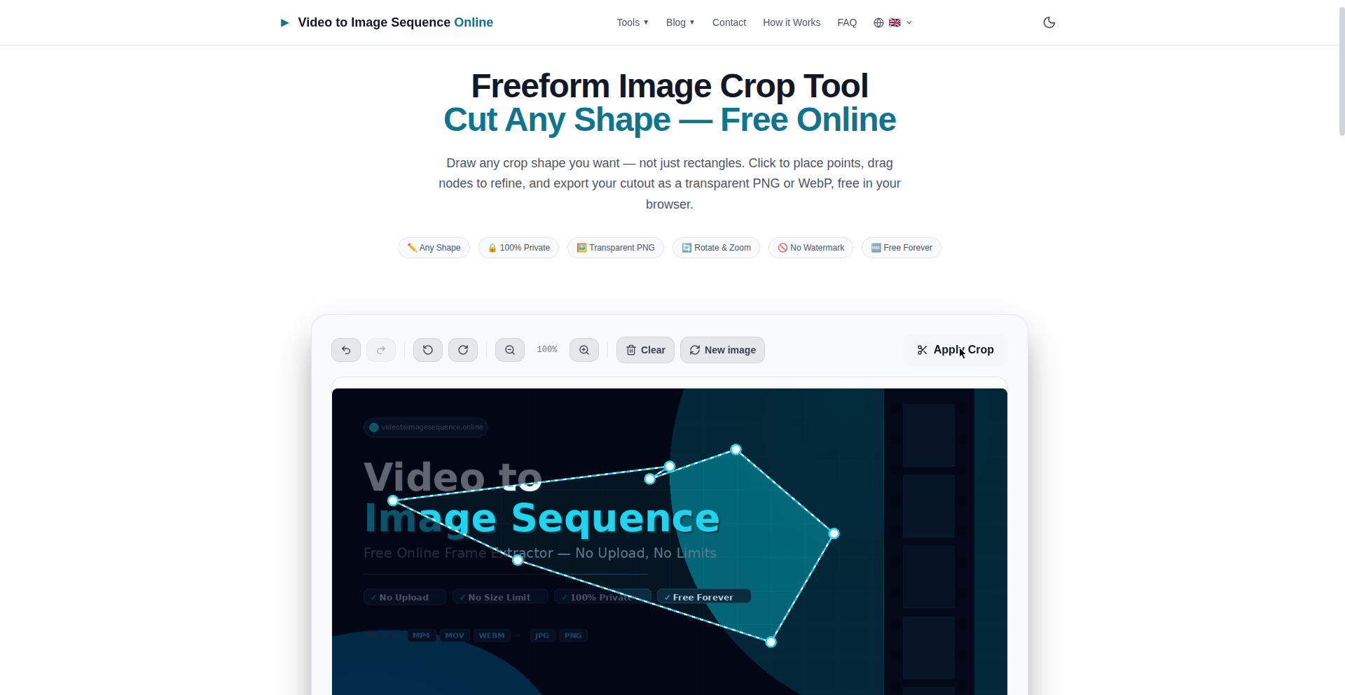 Closed freeform polygon crop selection with draggable nodes